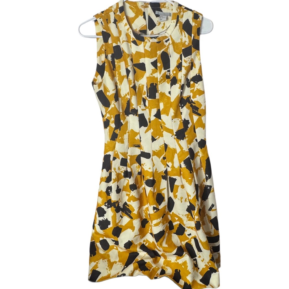 H&M Backless Sleeveless Dress in Mustard, Black, Cream Abstract Print